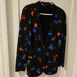 T Tahari Black and Blue Floral Suit Jacket